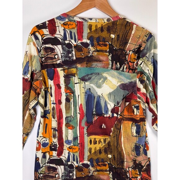 Vintage Michael Lau Top Womens Small Cotton Art Print City Scene Made in USA - Picture 4 of 11